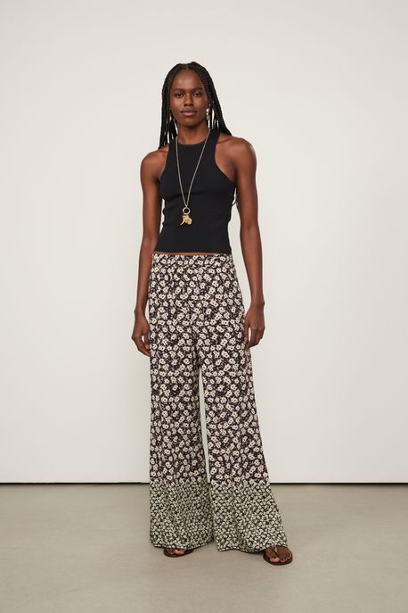 Calça Com Fenda Estampada Est Bar Liberty Rock Boho e Off - 36