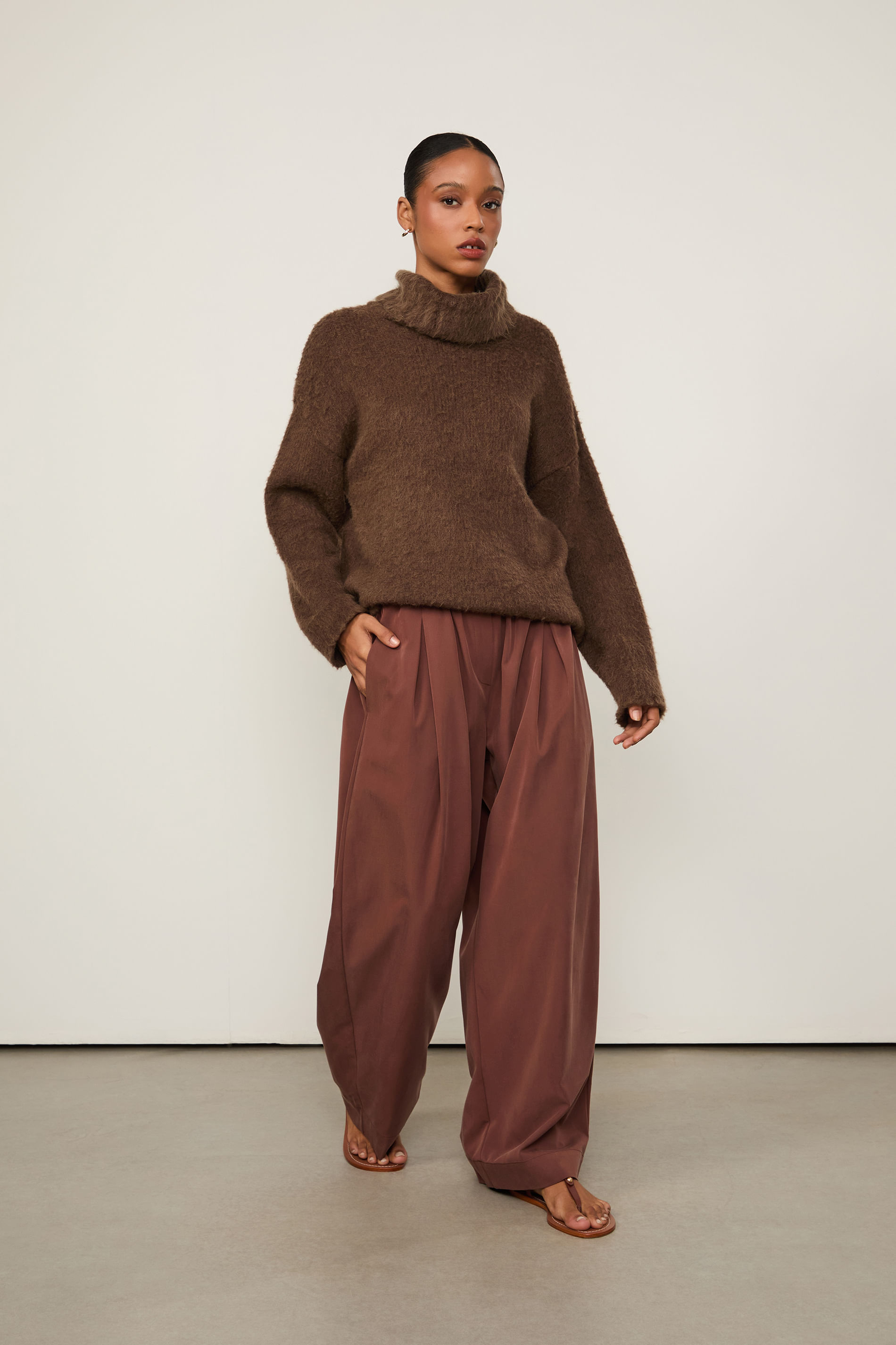 Calça Cós De Elástico Marrom Choco