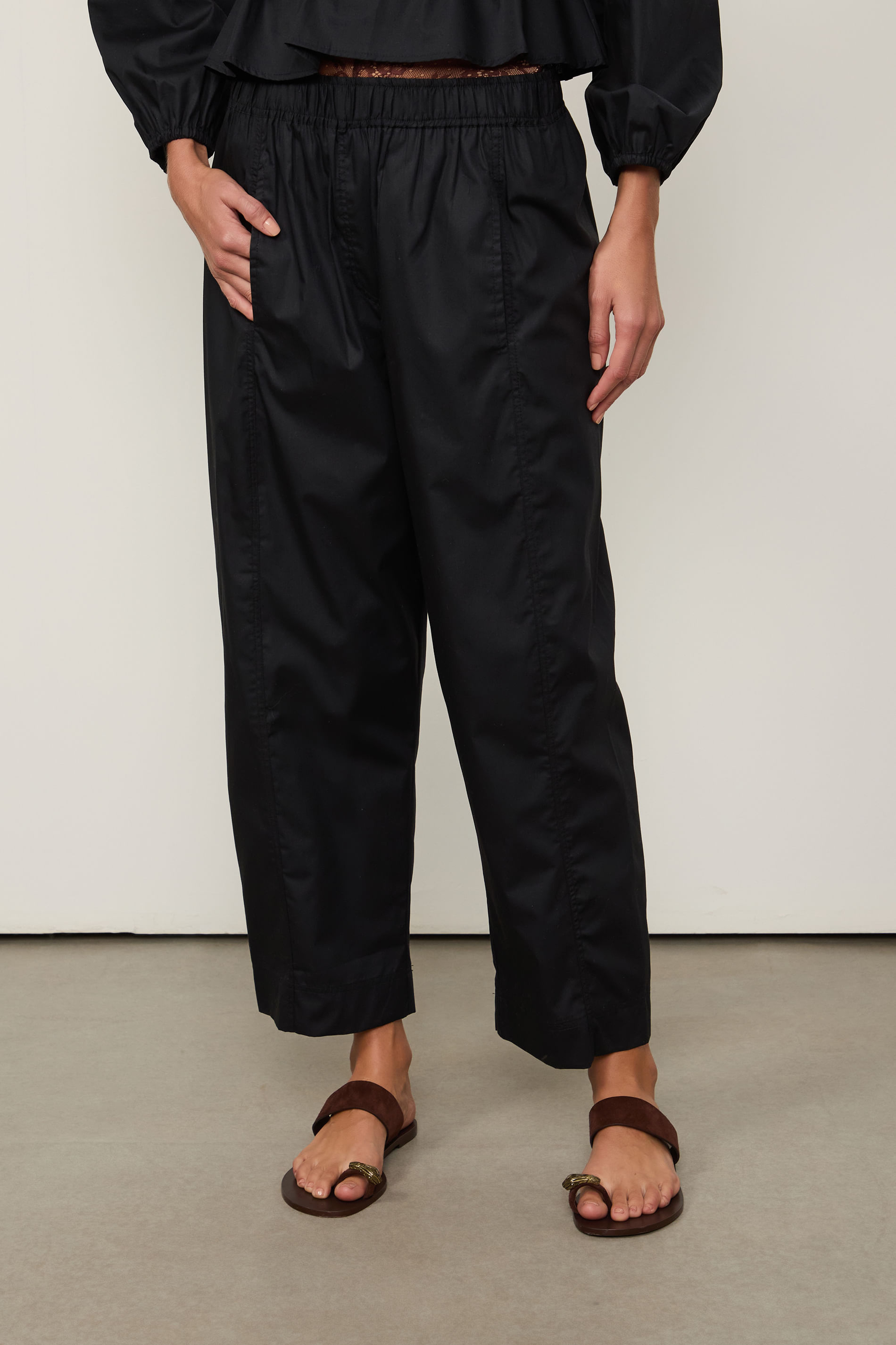 Calça De Algodão Casual Cós Elastico Preta - Preto - 44 — foto 2