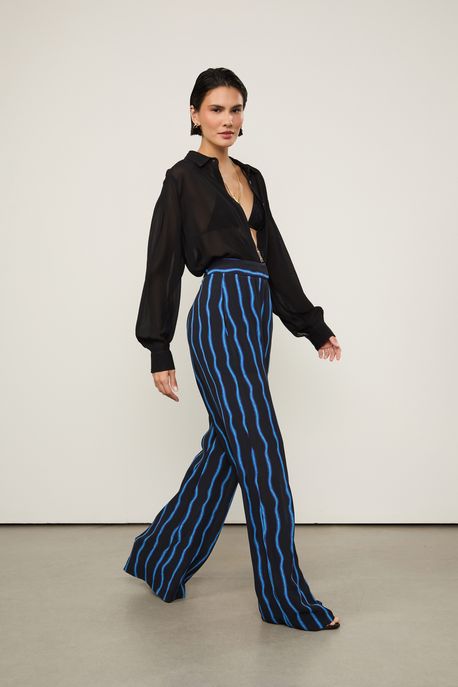 Calça Pantalona Estampada Est Listra Feixe Color - 42