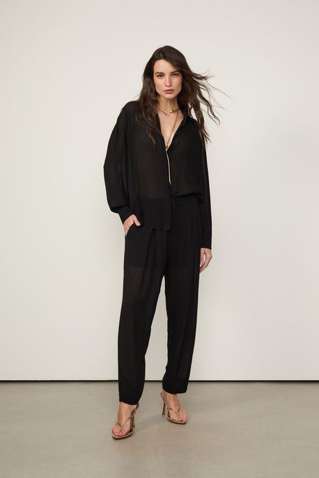 Calça Com Pregas Preto Preto - 40