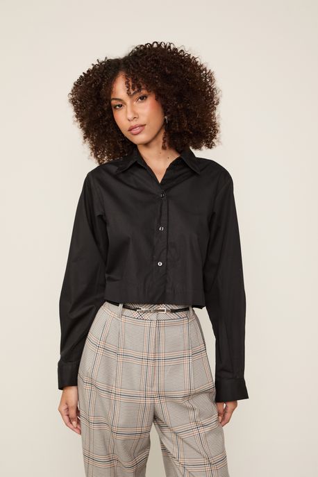 Camisa De Algodão Cropped Preto Preto - 36