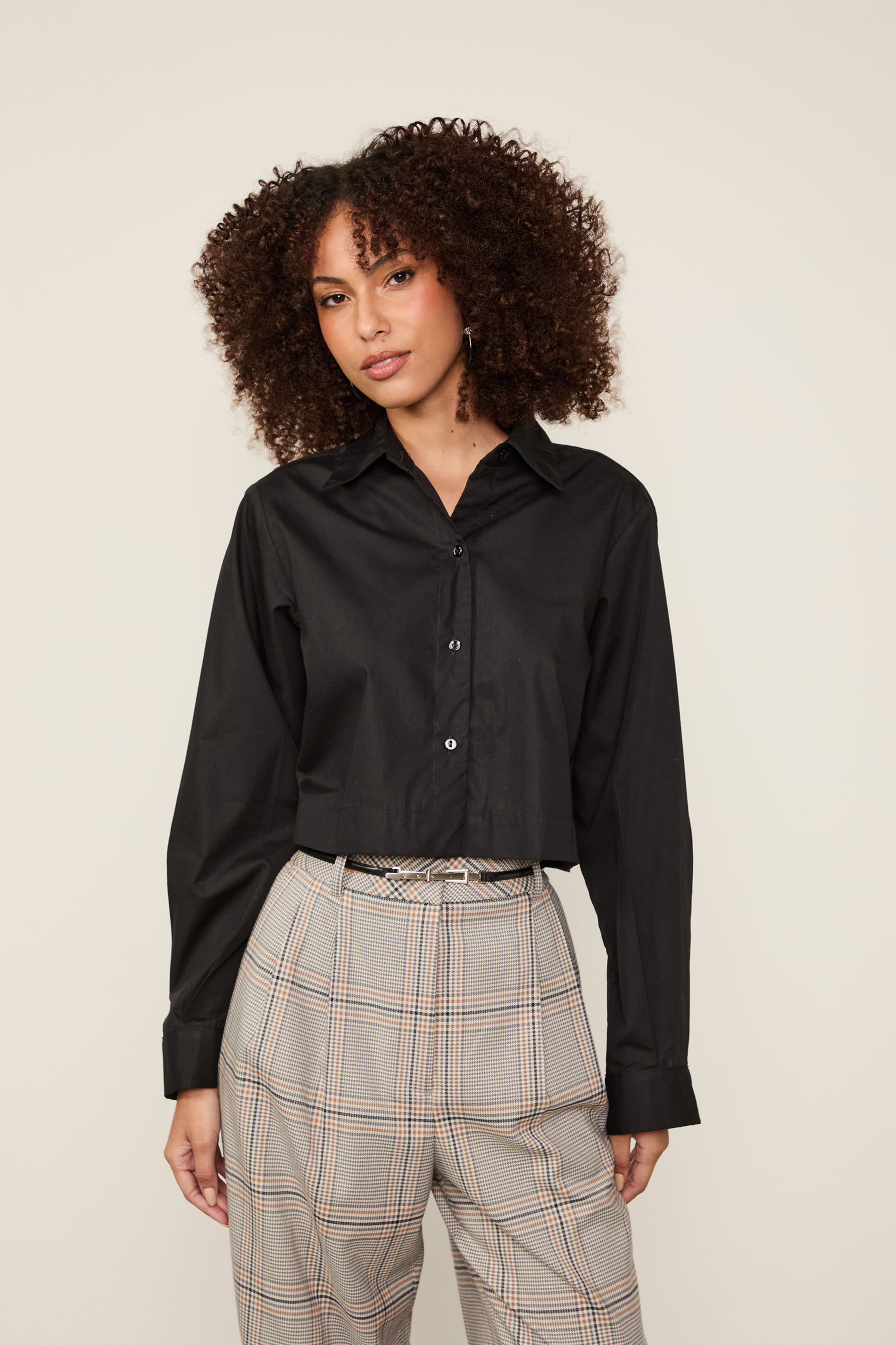 Camisa De Algodão Cropped Preto