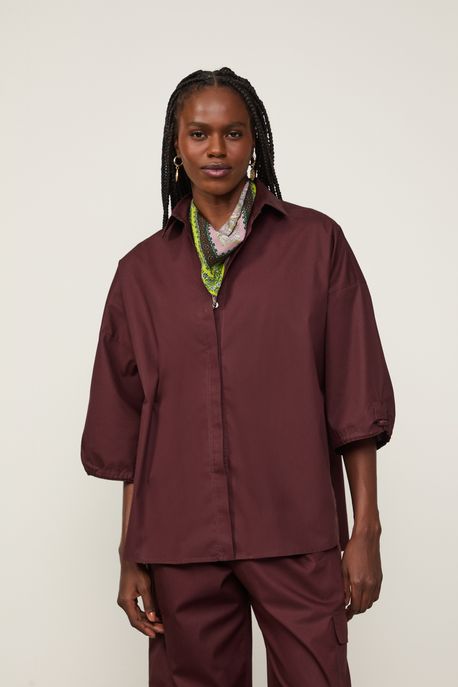 Camisa De Algodão Detalhe Stoppers Marrom Boho Marrom Boho - 34