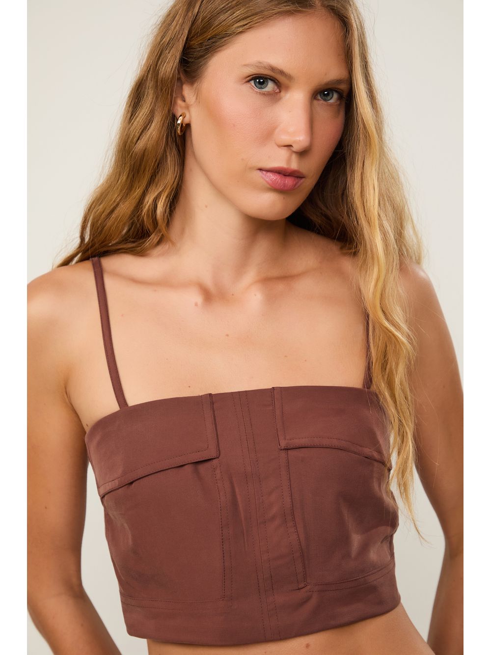 Animale — Top Utilitário Decote Reto Marrom Choco