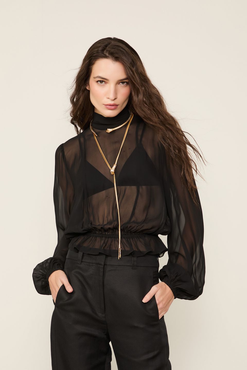 Blusa Livia com Renda Preto
