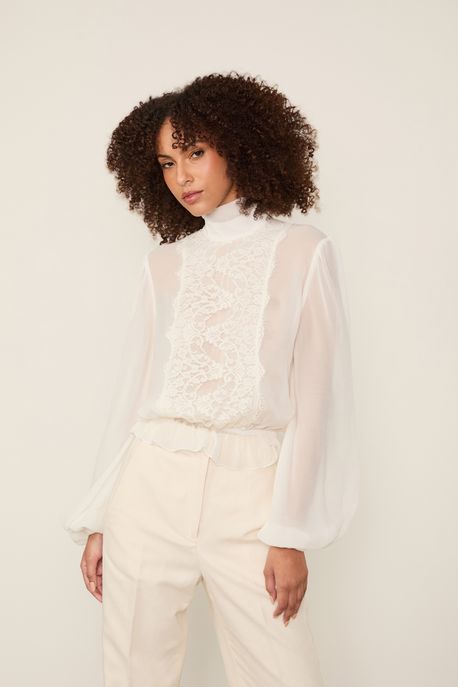 Blusa Livia Com Renda Off White - 38