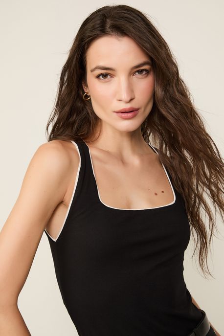 Blusa Regata Vivos Preto e Branco Preto/Off - M