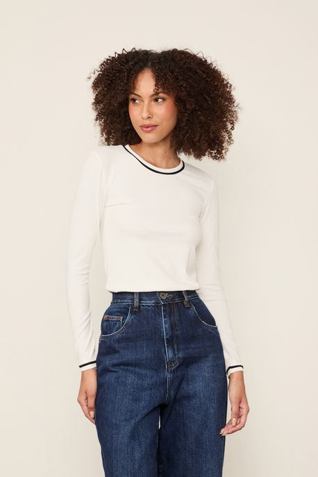 Blusa Manga Longa Vivos Off/Preto - M