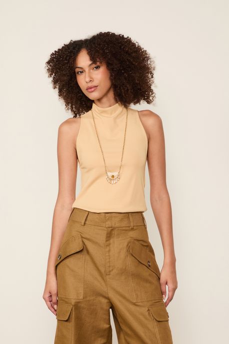 Blusa Regata Gola Alta Bege Sisal - M