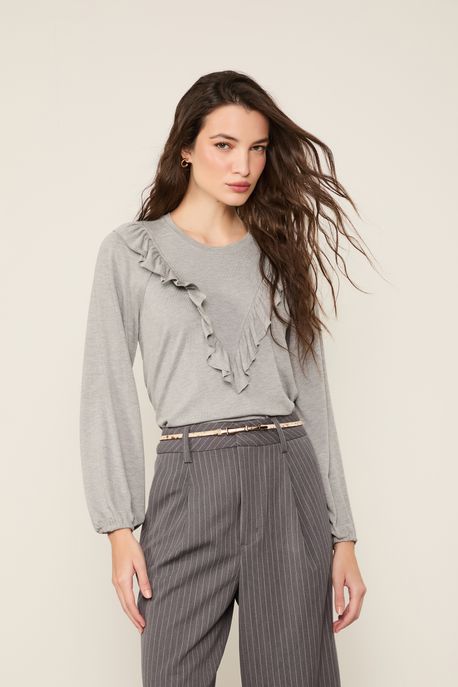 Blusa Manga Comprida Babado Mescla Mescla Claro - G