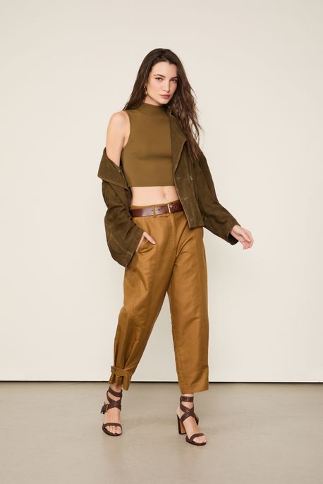 Blusa Básica De Tricot Cropped Gola Alta Verde Marche - P
