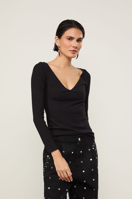 Blusa Decote v Aberto Preto - GG
