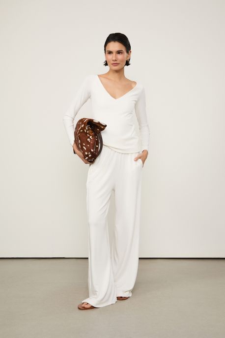 Blusa Decote v Aberto Off White - G