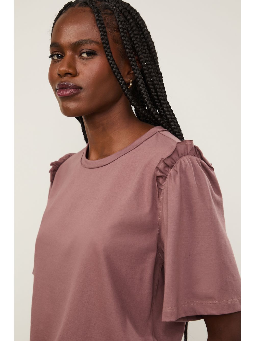 Animale — T-Shirt Babado Manga Marrom Rose