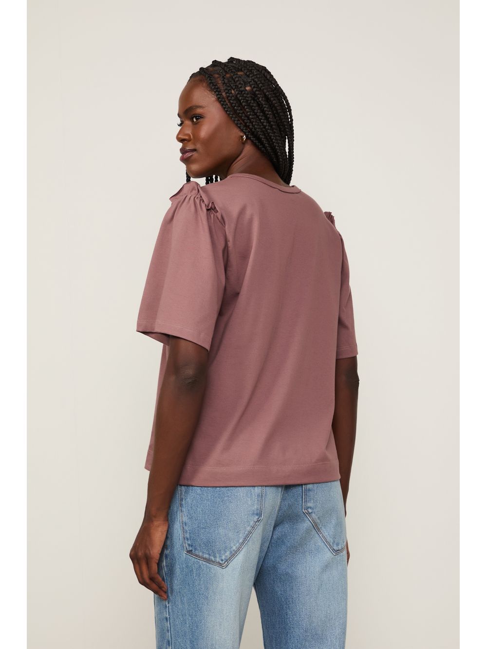 Animale — T-Shirt Babado Manga Marrom Rose