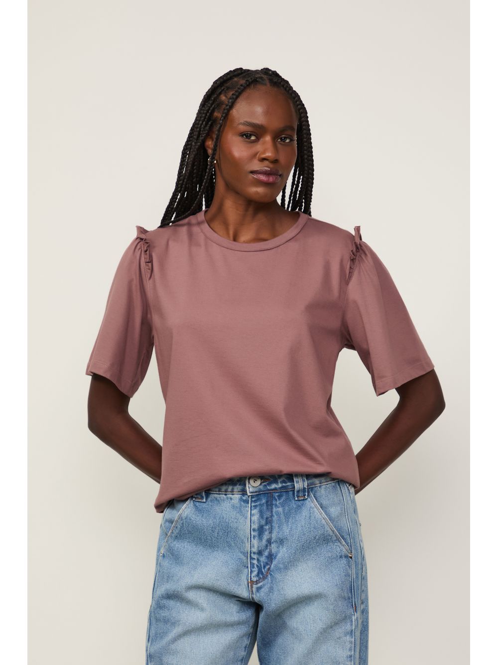 Animale — T-Shirt Babado Manga Marrom Rose