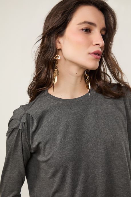 Blusa Pregas Ombro Mescla Mescla Escuro - G