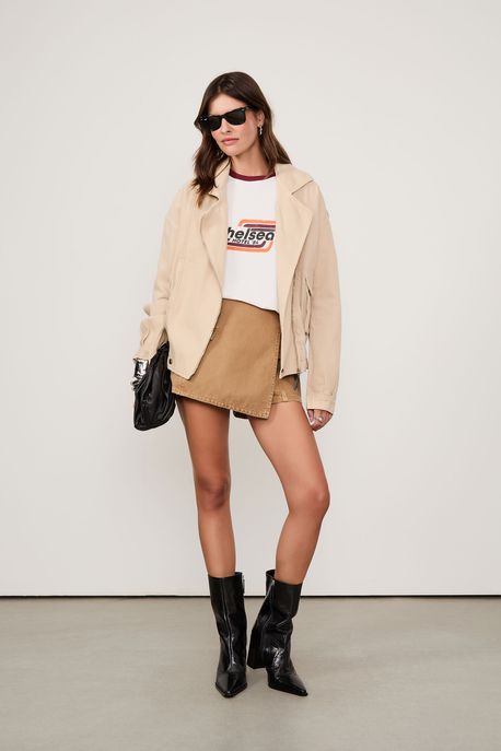 Short Saia Curto Transpasse Lapela Marrom Dijon - 36