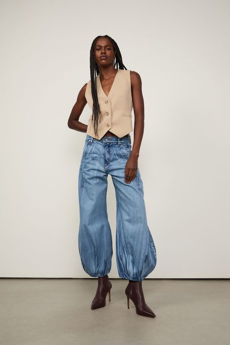 Calca Jeans Punho Balone Jeans Medio - 44