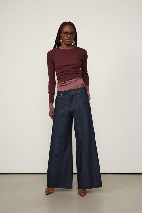 Calca Jeans Dark Perna Ampla Jeans Escuro - 34