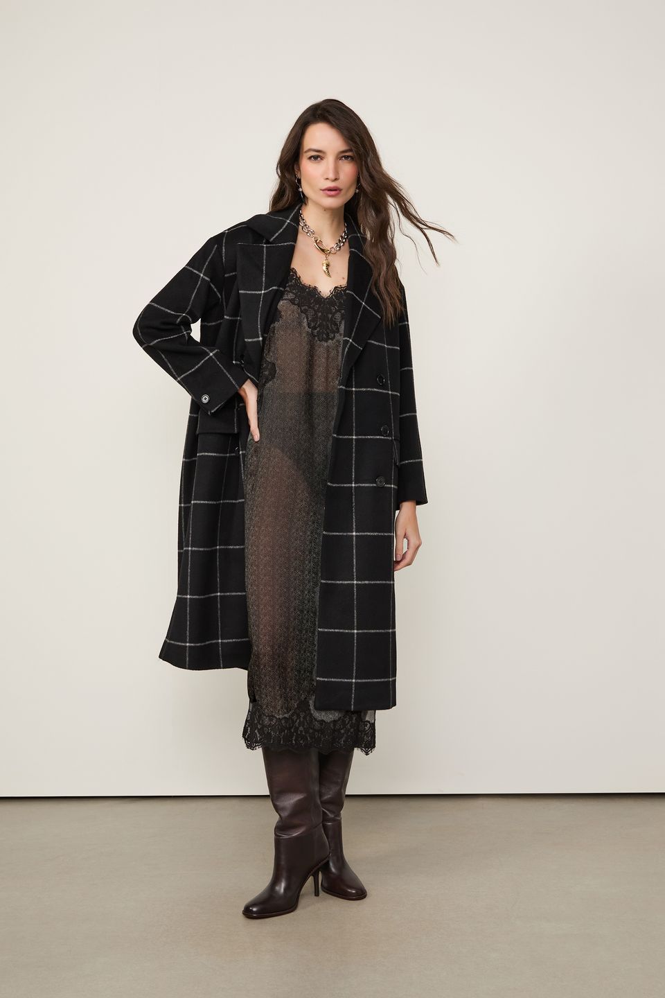 Vestido de Georgette Leve Midi com Renda Estampado