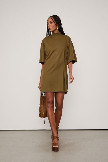 Vestido Malha Crepe Franzido Verde Marche - P