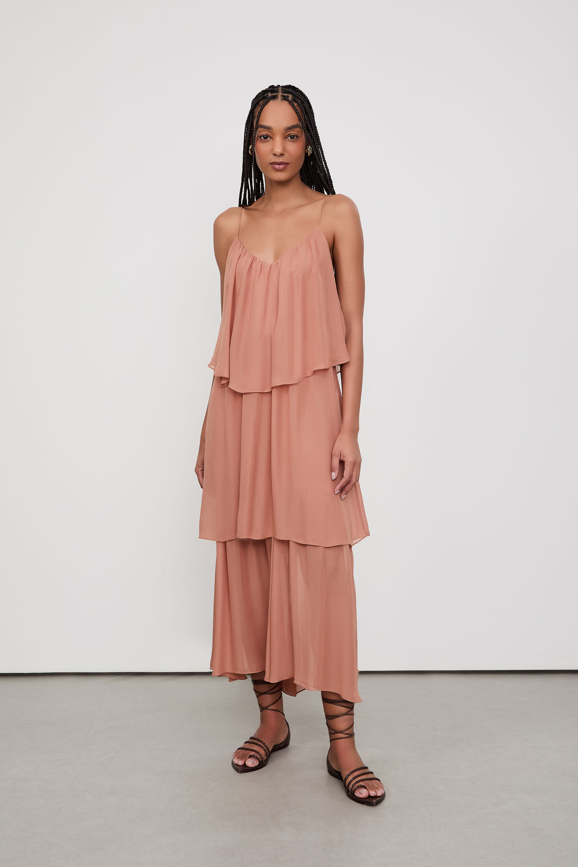 Vestido Longo Fluido - Bronze Light - 44
