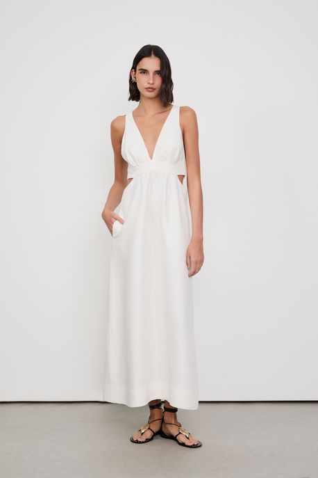 Vestido Midi Off White Recortes Off White - 40
