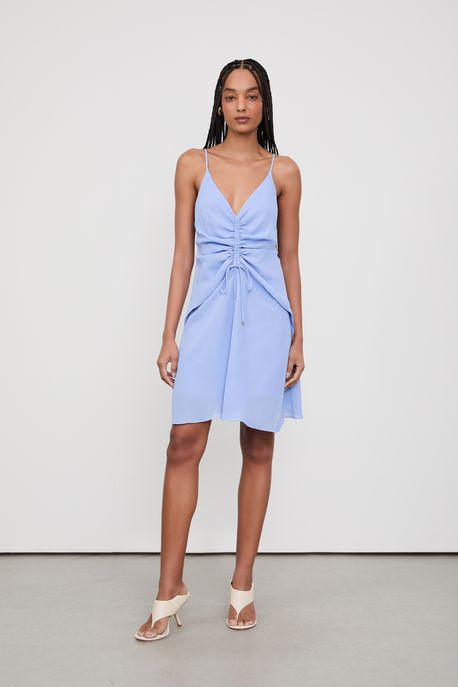 Vestido Curto Franzido Frente Azul Hortencia - 44