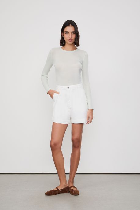 Bermuda Sarja Trapezio Com Pence Off White - 38