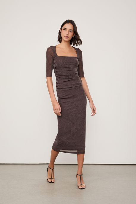 Saia De Tule Com Glitter Midi Cinza Beluga - P