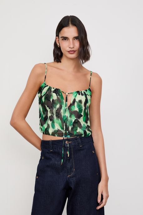 Top Devorê De Alça Estampado Com Stopper Est Bar Fig Ikat Color g - 34