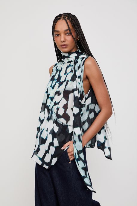 Top De Georgette Leve Gola Faixa Cubo Alegre Est Textura Cubo Preto e Alegre - 38