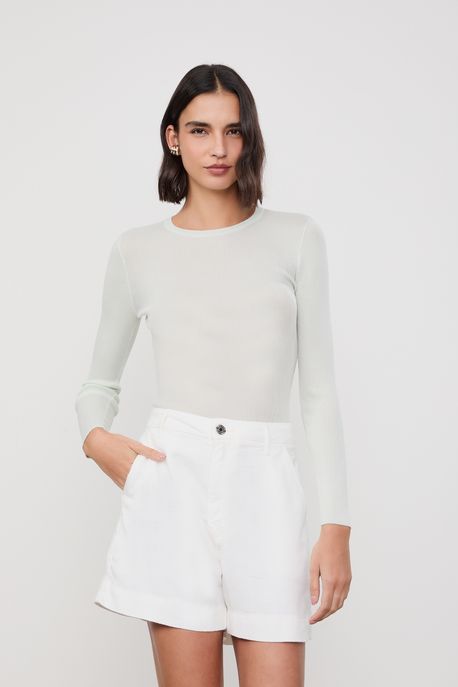 Blusa De Tricot Rib Manga Longa Com Transparência Cinza Retro - P