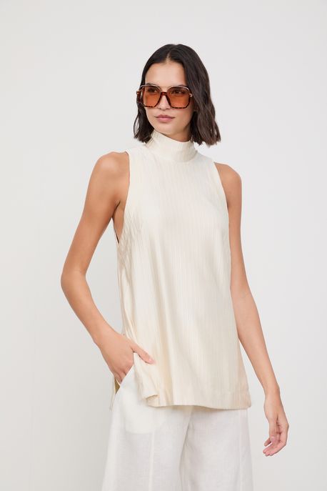 Blusa Túnica Sem Manga Com Gola Alta Perola - G