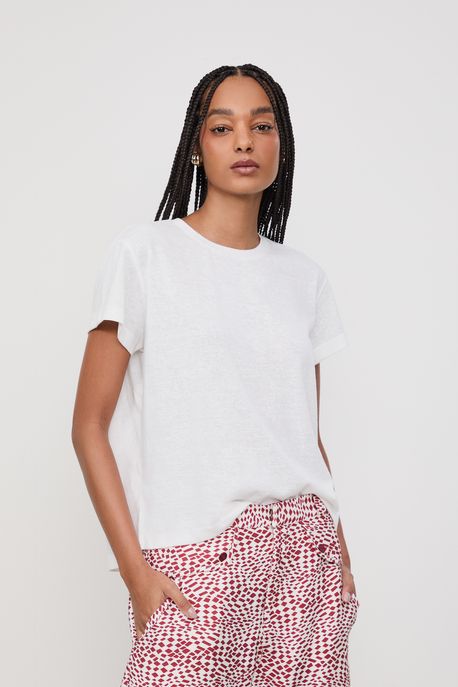 Blusa De Malha Basica Decote Redondo Branco - G