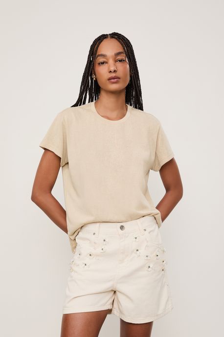 Blusa De Malha Basica Decote Redondo Cinza Medio - P