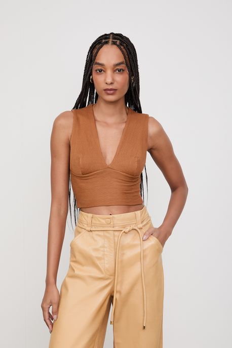 Blusa Barra Dupla Textura Colors Marrom Gengibre - P