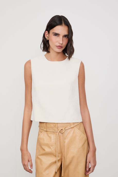 Top Crepe Decote Costas Bege - 38