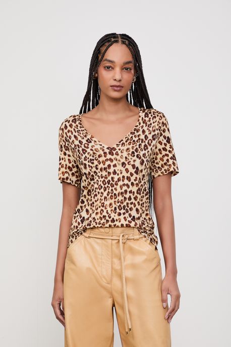 Blusa De Malha Manga Curta Fig Sol e Lua Cru Est Onca Concha Color p ¨ - P