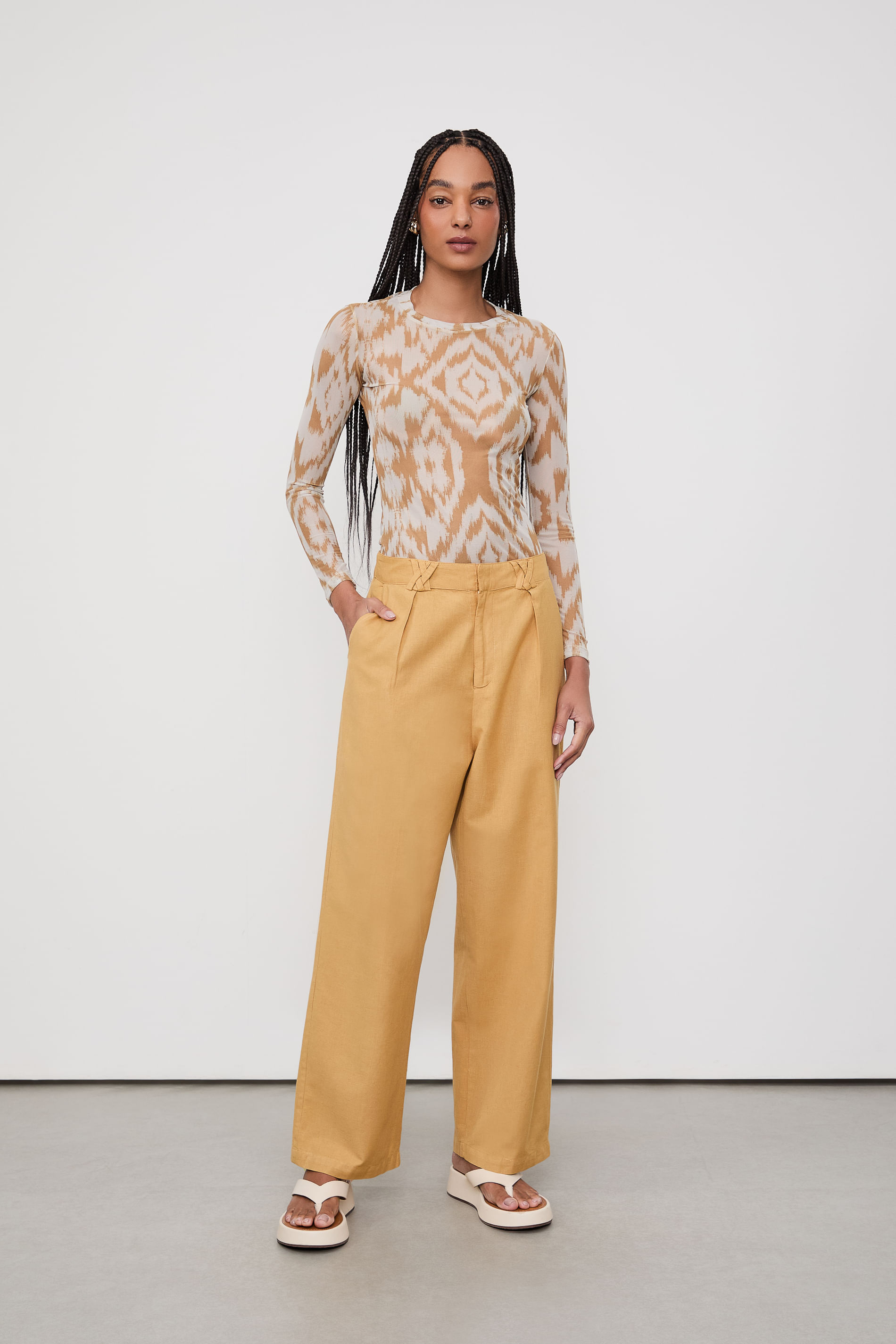 Calça Like Linen Com Pregas