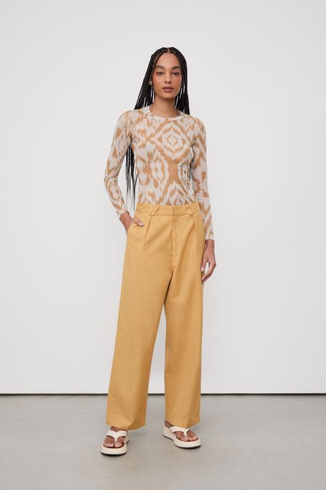 Calça Like Linen Com Pregas Marrom Floresta - G