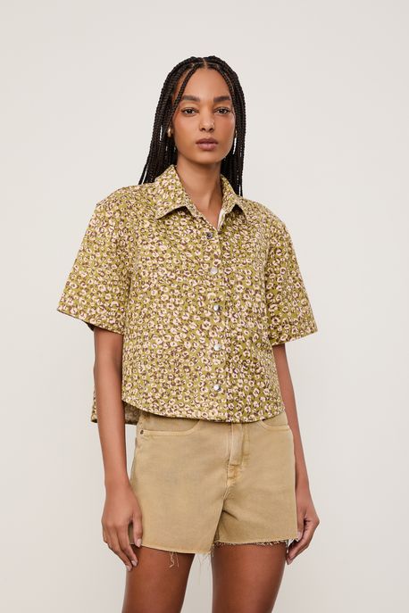 Camisa Sarja Manga Curta Estampada Est Onca Duo Oasis e Mink Aj - G