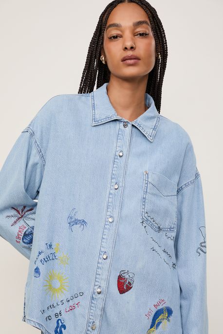 Camisa Jeans Over Silk Emotis Jeans Claro - P