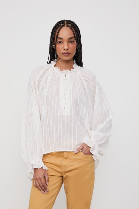 Camisa De Voil Com Lurex Off White - M