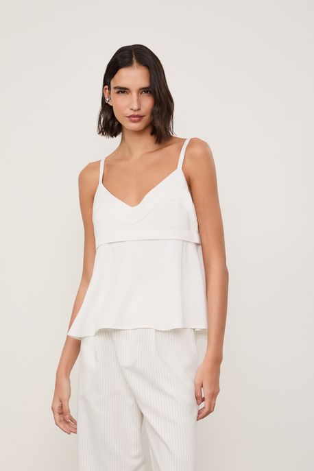 Blusa Evase Recortes Off White - M
