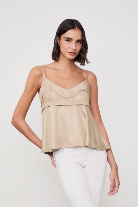 Blusa Evase Recortes Cinza Oliva - PP