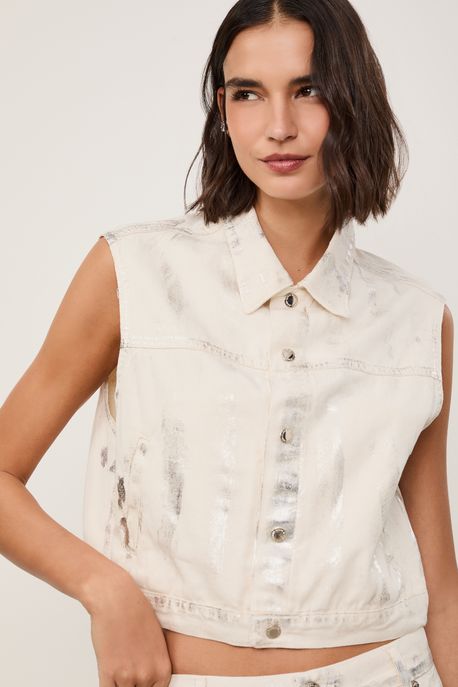 Blusa Sarja Foil Metalizada Branco Hall - M