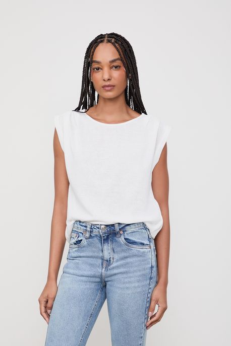 Regata De Malha Com Pregas No Ombro Off White - M